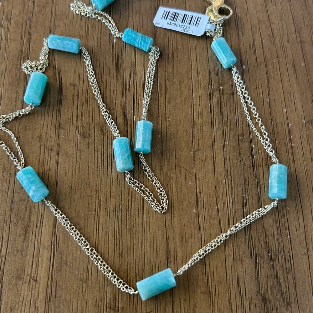 Rarities Carol Brodie Gold-Plated Silver Barrel-Cut Amazonite Bead Necklace NWT - Picture 9 of 14